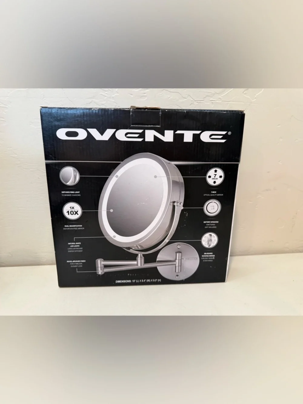 Ovente Double Sided Wall Mount Led Makeup Mirror Nickel Brush Finish MFW70BR New